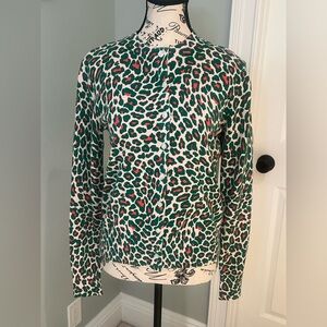 NWT Brooks Brothers Green and Pink Leopard Print Cardigan | Size S